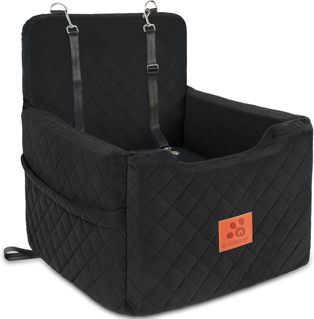 GL GLENSLAVE Dog Car Seat for Small/Medium Dogs Under 35lbs,Memory Foam Dog Booster Seats,Detachable and Washable Traval Pet Car Seat,Dogs Bed with 2 Safety Belts(Balck)