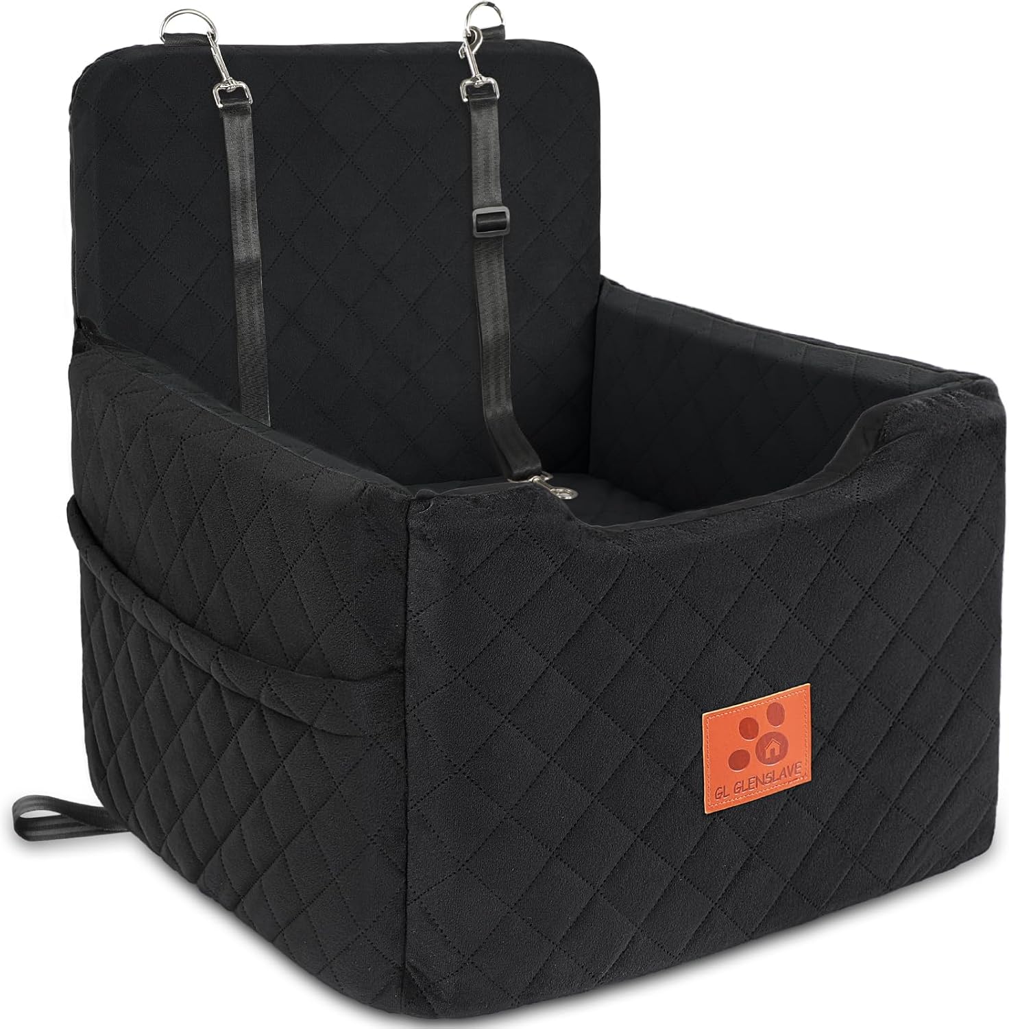 GL GLENSLAVE Dog Car Seat for Small/Medium Dogs Under 35lbs,Memory Foam Dog Booster Seats,Detachable and Washable Traval Pet Car Seat,Dogs Bed with 2 Safety Belts(Balck)