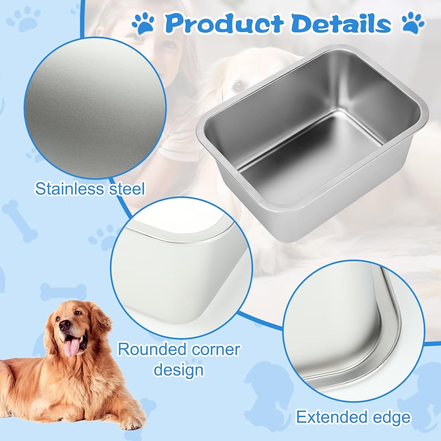 YUEPET Outdoor Dog Water Bowl, 5 Gallon Stainless Steel Bowl for XL Dogs | 5 Gallon Capacity, Extra Large Dogs, Multi-Dog Homes, Food and Water Use, Rounded Corners, Raised Edges, Easy to Clean