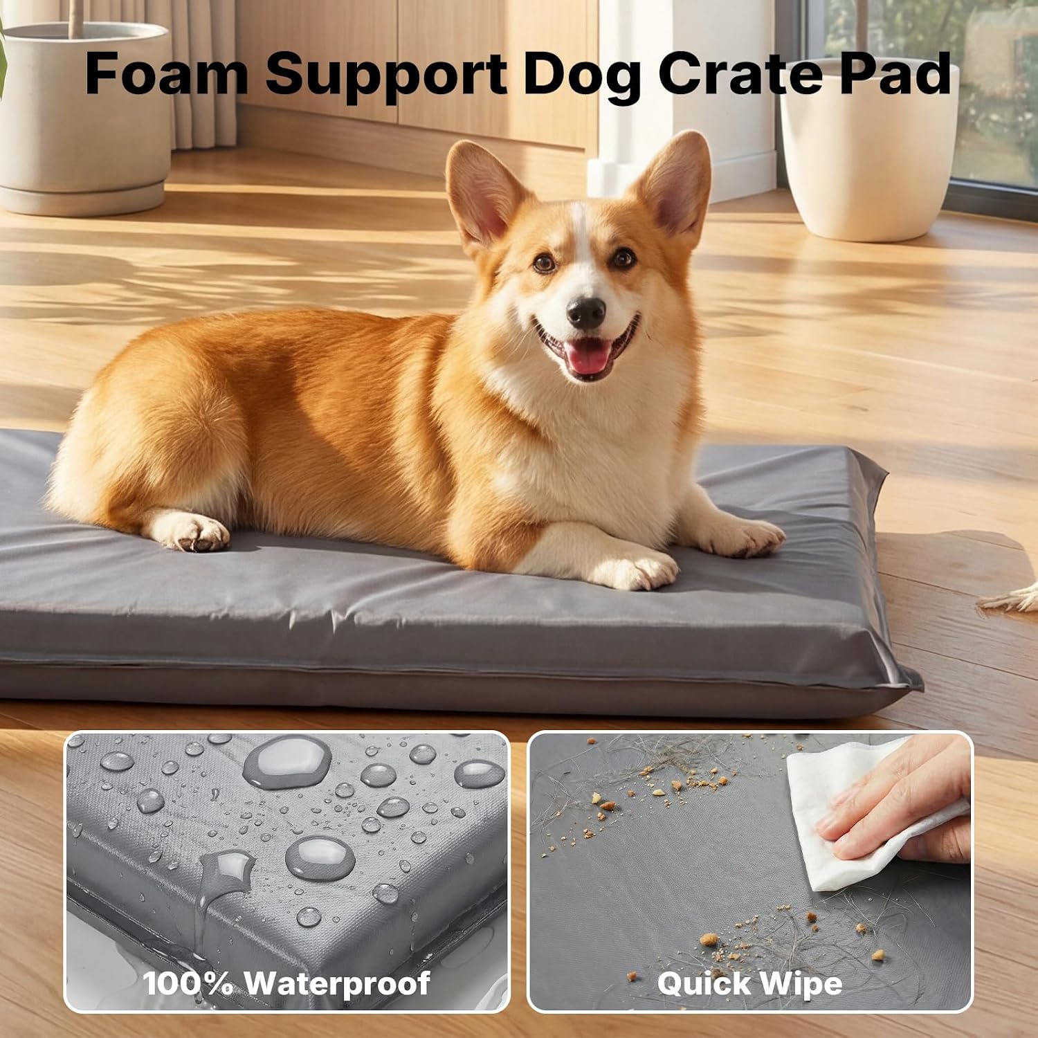 Veehoo Dog Crate Pad, Double-Sided Waterproof Crate Mat Bed, Outdoor Kennel Mat Pet Sleeping for Medium Large Dogs, Clooling, Waterproof, Wipeable, Anti-Slip, Kennel Pads 30 x 22 Inch, Gray