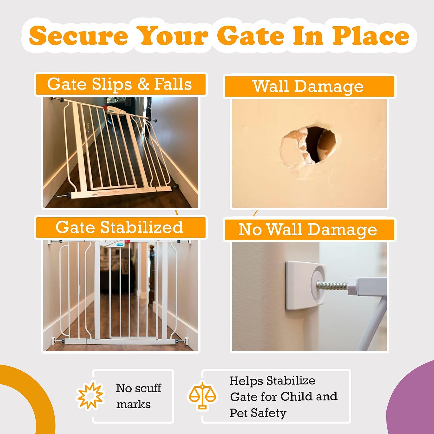 Wall Nanny - Baby Gate Wall Protector (Made in USA) Protects Walls and Doorways from Pet Gates - for Pressure Mounted Indoor Safety Baby Gates - White