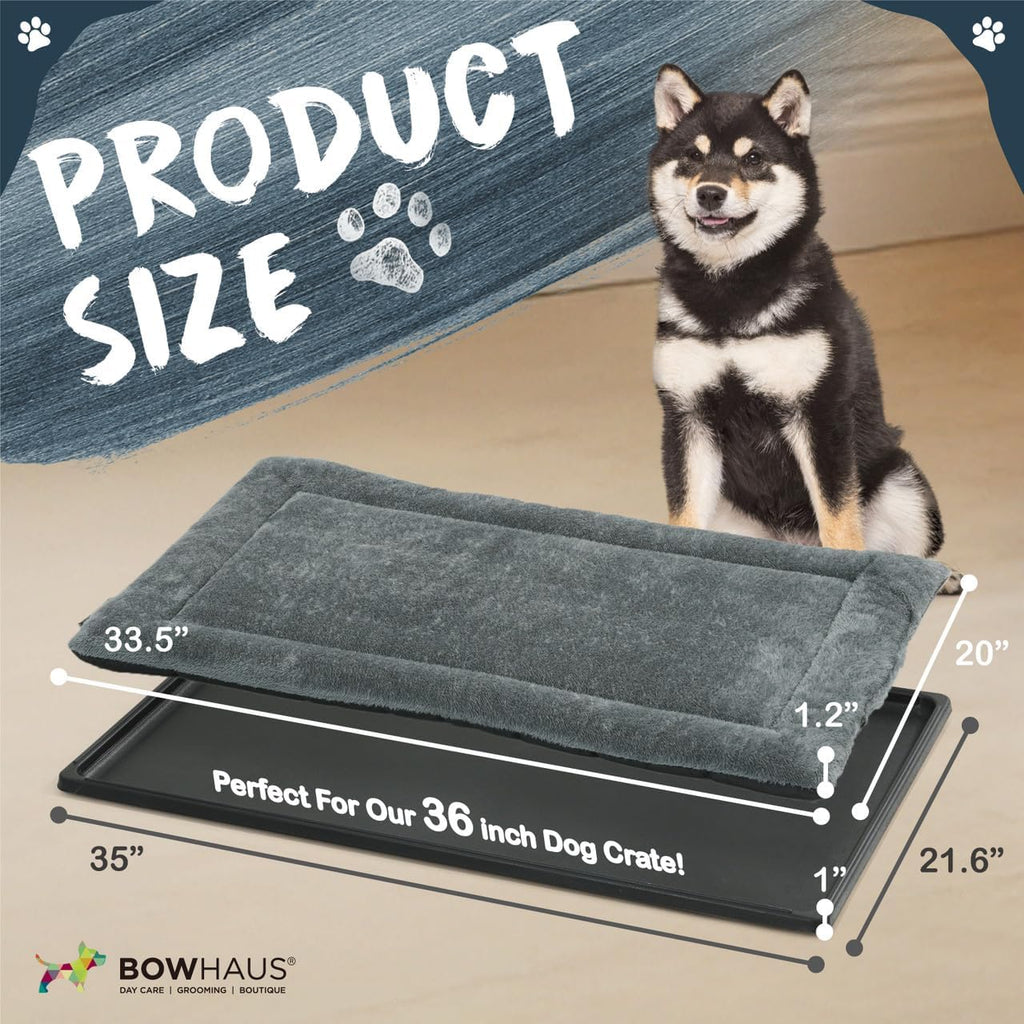 BOWHAUS Machine-Washable Dog Bed Pad & Tray for 36-Inch Kennel, Non-Slip Flat Cozy Sleeping Mat & Easy-Clean Plastic Replacement Crate Pan, Comfortable & Durable for Dogs, Rabbits, Cats, Various Pets