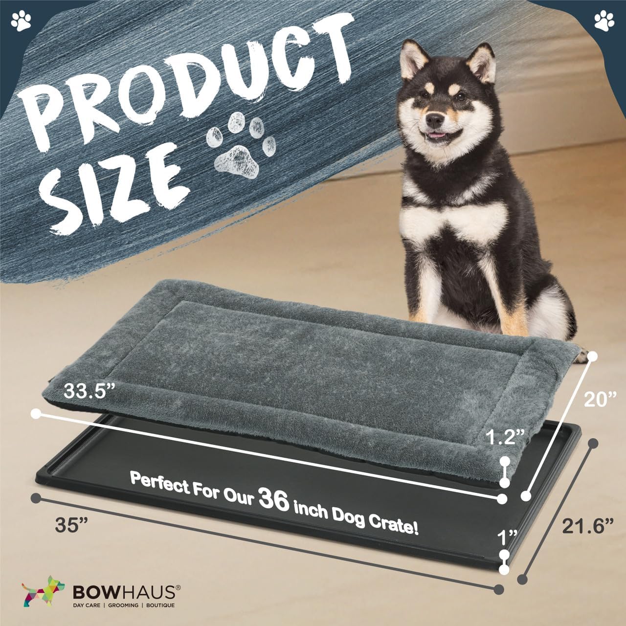 BOWHAUS Machine-Washable Dog Bed Pad & Tray for 36-Inch Kennel, Non-Slip Flat Cozy Sleeping Mat & Easy-Clean Plastic Replacement Crate Pan, Comfortable & Durable for Dogs, Rabbits, Cats, Various Pets