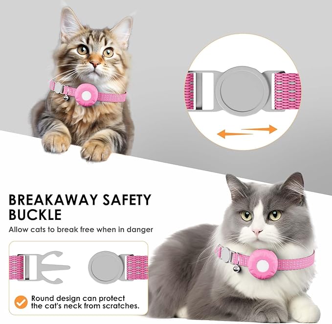 Cat Tracker, Lightweight Pet Tracker for Cats, Compatible with Apple Find My App(Only iOS), Real-Time Tracking, No Monthly Fee, Smart Alerts, Waterproof GPS Tracker for Cats