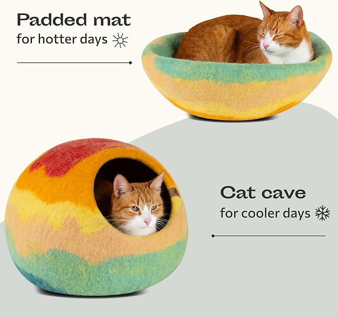 MEOWFIA Cat Cave – Premium Felt Cat Bed for Indoor Cats, Handmade Merino Wool (Tucson Sunset, Large)