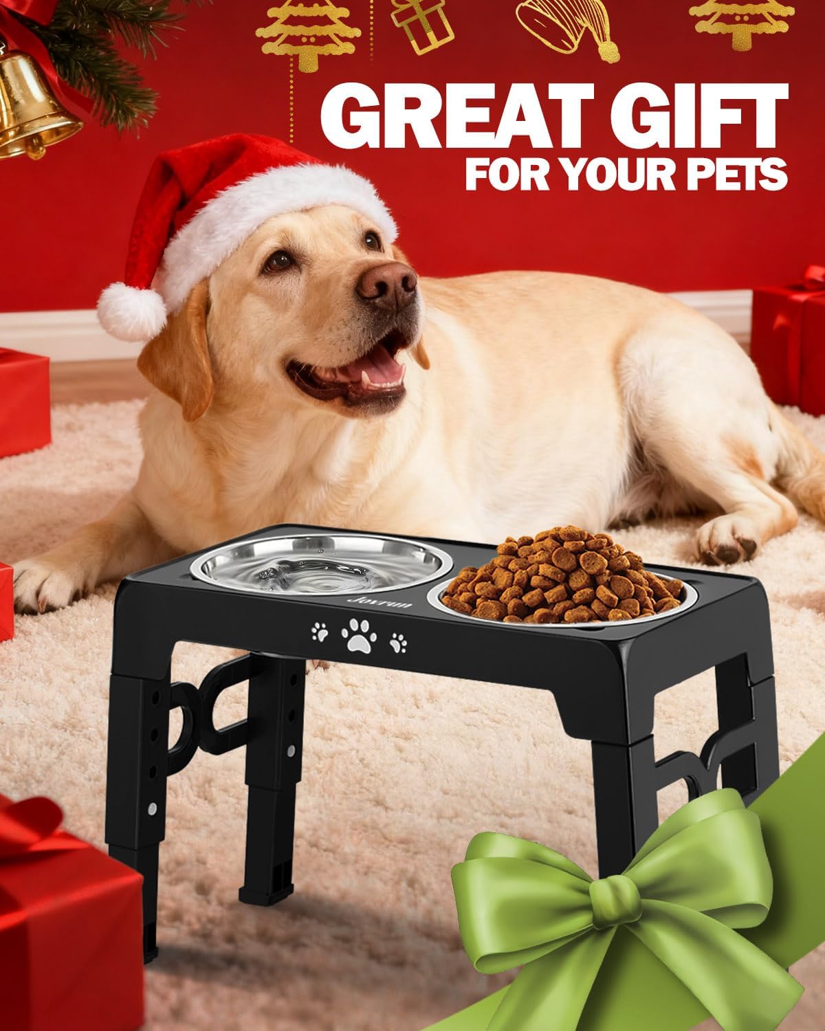 Jovrun Elevated Dog Bowls for Medium Large Size Dogs, Non-Slip Dog Feeder with 2 Stainless Steel Dishes, 5 Heights Adjustable Raised Bowls to 3.15″-8.66″-9.84″-11.02″-12.2″