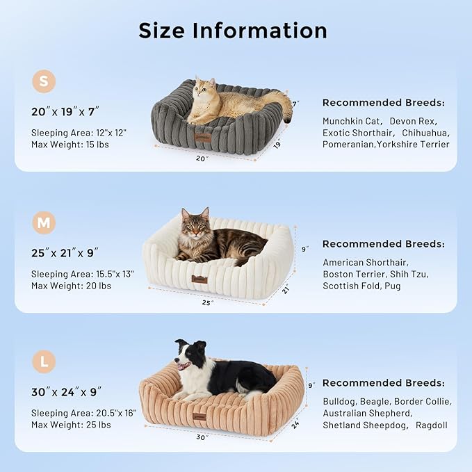 Dog Bed Medium Size Dog - Large Rectangle Orthopedic Pet Bed with Fluffy Washable Cover and Anti-Slip Bottom, 30x24x9inches, Cream