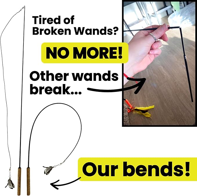 Forever Stick 2-Pack - The Unbreakable Cat Toy Wand, Extra Long Durable Interactive Cat Toy for Indoor Cats, Feather Kitten Toys for Bored Indoor Adult Cats, Bird Teaser Cat Accessories