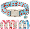 Valentines Dog Collar for Giant Large Dogs - Cute Valentine Blue Dog Collars, Adjustable Puppy Red Hearts Collar with Quick Release Buckle for Boys&Girls Dogs XL
