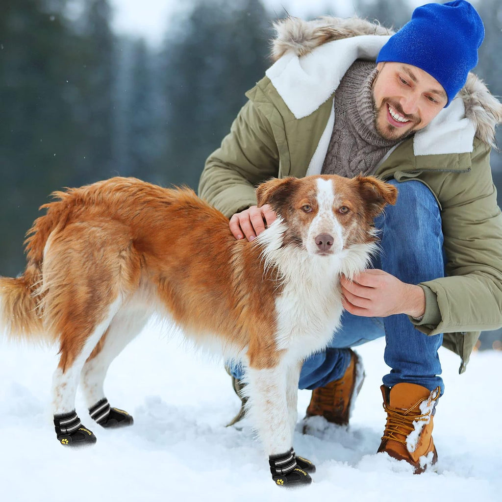 DcOaGt Dog Shoes Large Size Dogs XXL,Waterproof Dog Boots Dog Booties | Breathable Anti-Slip Paw Protectors for Hot Pavement Winter Snow for Hiking Walking with Reflective Strip Black, 4PCS,Size 9