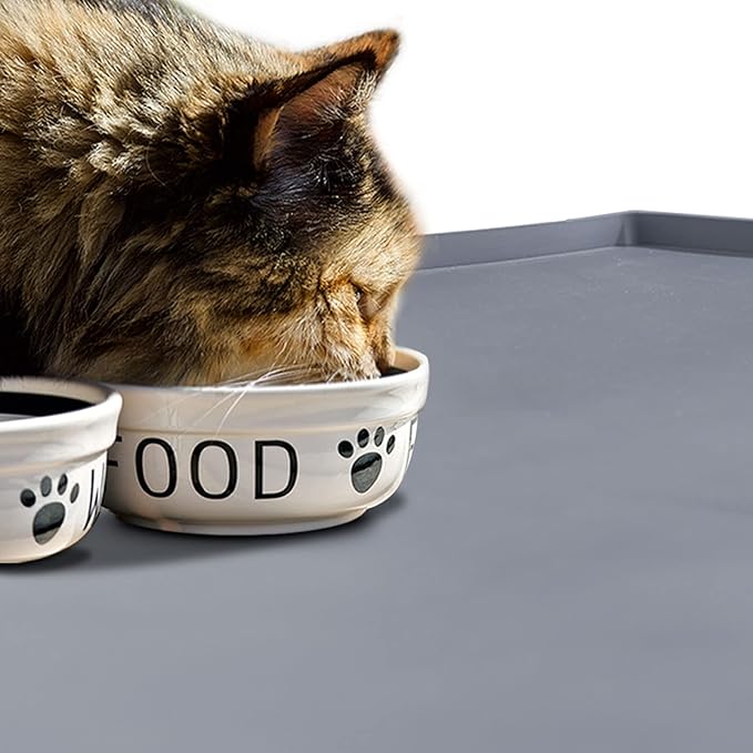 Dog Food Mat,Silicone Waterproof Food Tray,Non Slip Pet Bowl Mats Placemat,1" Raised Edge,Suitable for Most Small and Medium Sized Pets,32" x 24"