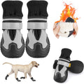 SlowTon Dog Boots for Winter Snow - Waterproof Fleece Lined Dog Shoes | Soft Rubber Dog Booties for Outdoor Walking Hiking Rain, Paw Protector for Large Small Medium Dogs, Grey - White Stitching, 7