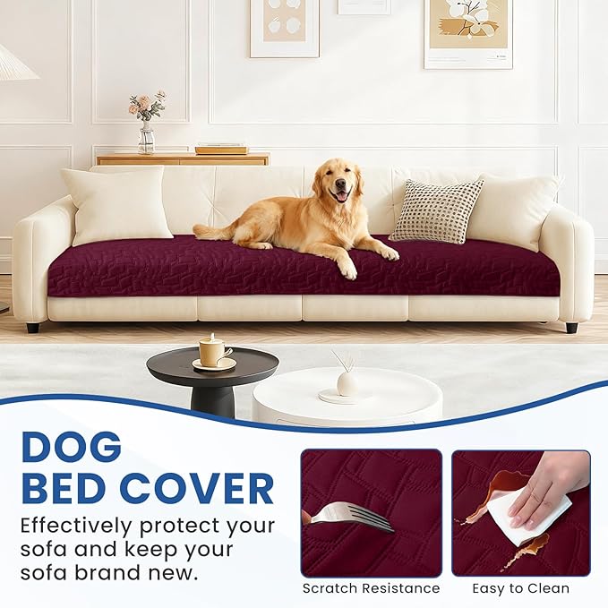Waterproof Dog Bed Cover, Non-Slip Dog Blanket for Couch, Couch Covers for Dogs Washable, Pet Blanket for Furniture, Pet Bed Mat for Sofa, Car, Pet Supplies Christmas (52x82 Inch, Burgundy)