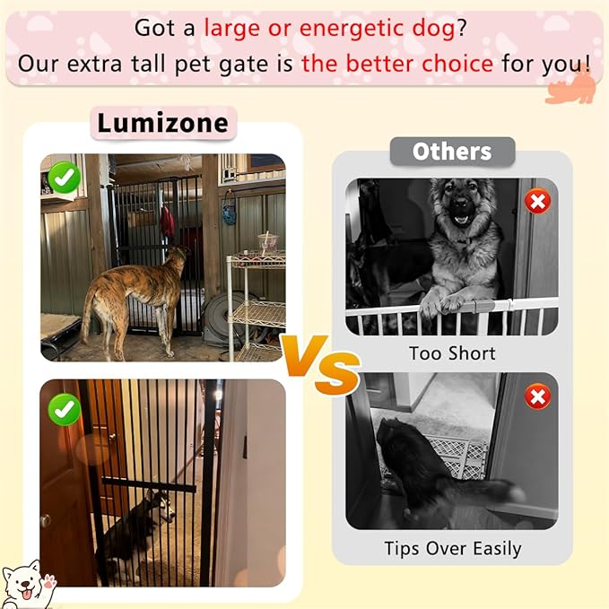 Lumizone Extra Tall Pet Gate 55.12" High Pressure Mounted 34.06"-38.38" Extra Wide (9 Sizes) 1.37" Gap for Cat Dog Stairs Doorway Hallway No Drilling Auto-Close (34.06"-38.38" W, Black)