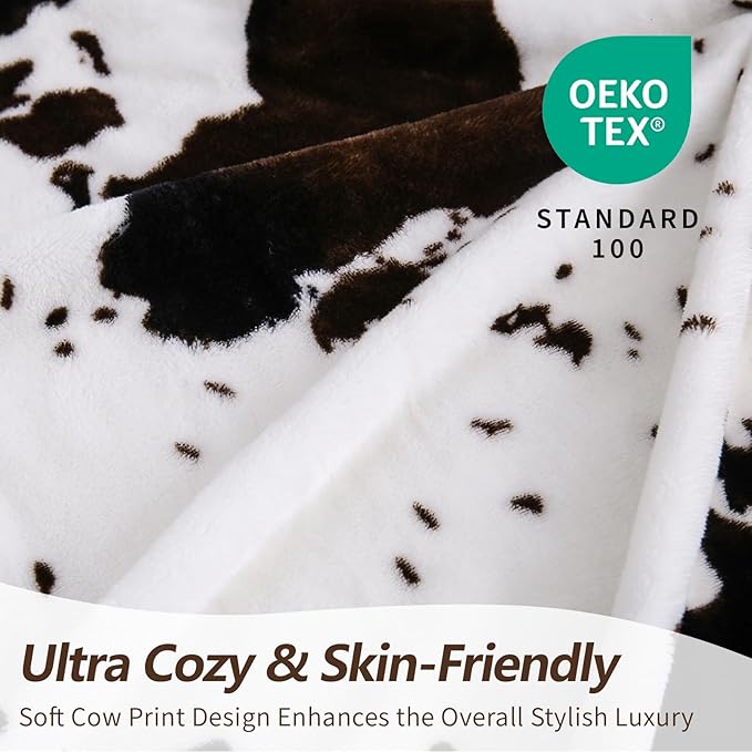 Bnuitland Cute Cow Printed Fleece Flannel Throw Blanket, Super Soft 300 GSM Double Sided Lightweight for Bed Sofa Couch Travel, Fluffy Fuzzy Animal Blanket for Kids/Baby/Pets, 50×40 inch