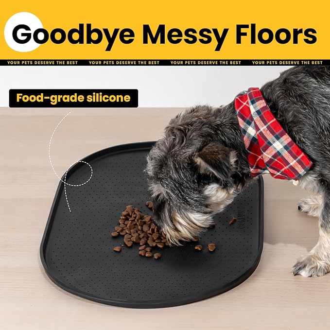 Dog Food Mat,1/2 Inch Raised Edges Cat Feeding Mat for Spill Containment,BPA-Free Silicone Pet Food Mats for Floor Waterproof,Rubber Dog Placemats for Food and Water Bowls(Black,19"x12")