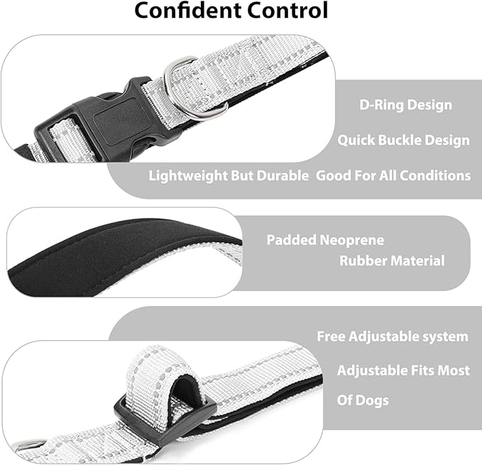 Reflective Dog Collar Padded with Soft Neoprene Breathable Quick Release Basic Dog Collars for Small Dogs Girl Boy Silver