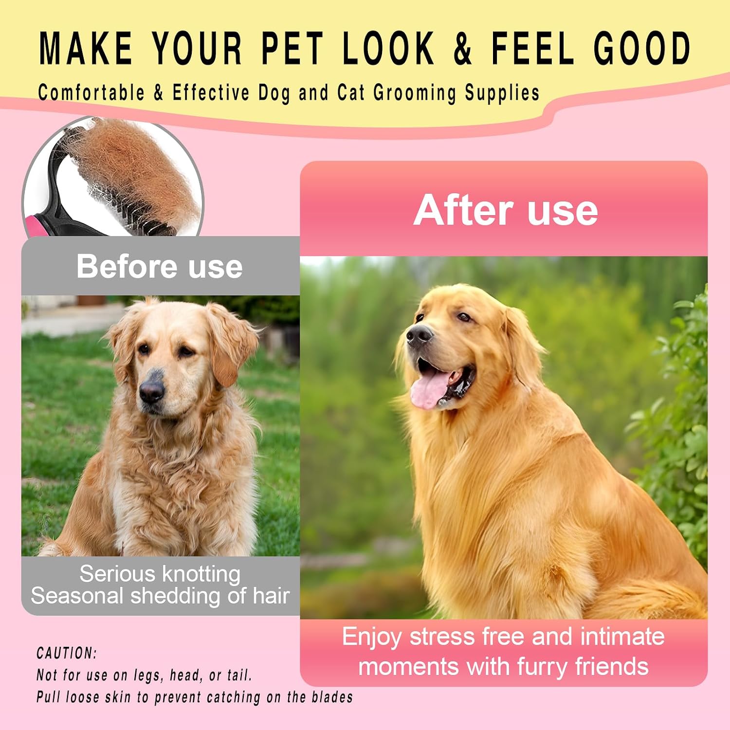 Pet Grooming Rake for Dogs & Cats - Double-Sided Deshedding and Dematting Tool, Gently Remove 95% of Loose Undercoat & Mats for Long-Haired Pets, Painless Fur Brush for Shedding Control (Pink)