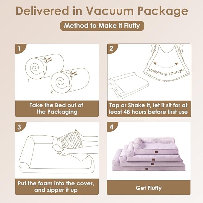 EHEYCIGA Extra Large Dog Bed Othorpedic, Memory Foam XL Dog Bed with Washable Removable Cover, Waterproof Pet Sofa Couch XLarge Size Dogs with Nonskid Bottom, 44x32x6.5, Lilac