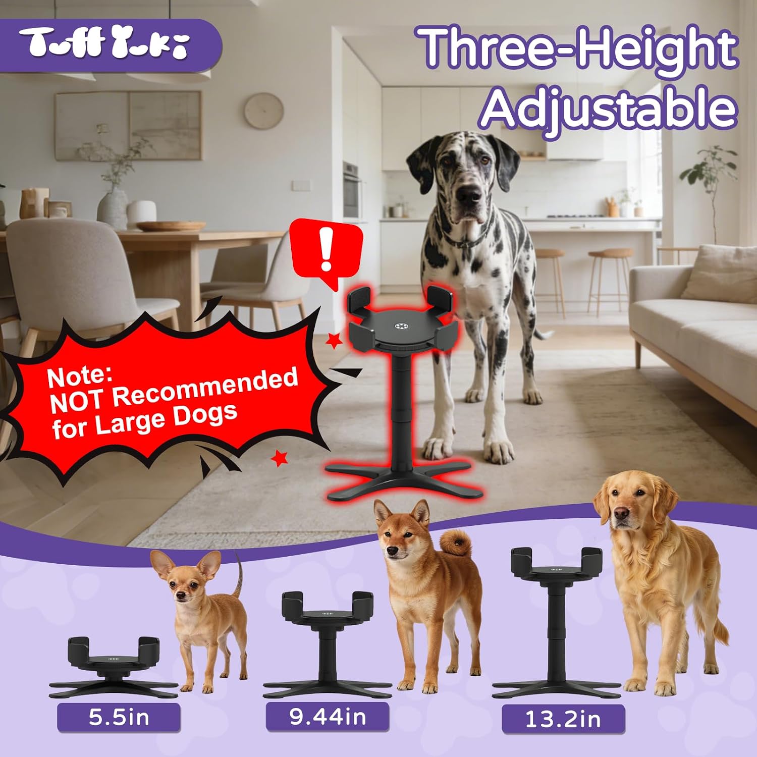 Raised Food Bowl for Dogs,Tilted Pet Feeder Stand,Non Slip Dog Bowls Stand,Dog Food Bowl Stand，for Small Medium Dogs,Adjustable for 5.5"-9.6" Bowls，Heavy-Duty Plastic，(Black, 1-Pack)