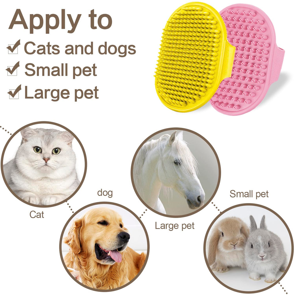 Pet Grooming Brush Kit, 4Pack Dog Bath Brushes Flea Comb Set for Cat | Rubber Pet Shampoo Brush Soothing Massage Brush for Shedding 2pcs Fine Tooth Lice Comb for Long Short Hair Dogs & Cats