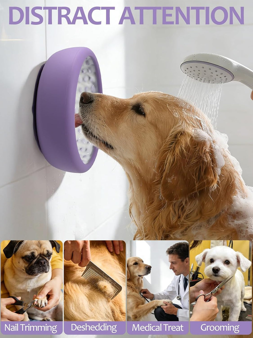 Dog Lick Bowl with Brush and Scraper, Anxiety Relief Lick Mat for Dogs, Non-Slip Freeze Licking Bowl Enrichment Puzzle Feeder for Distraction, BPA Free Silicone, Dishwasher Safe