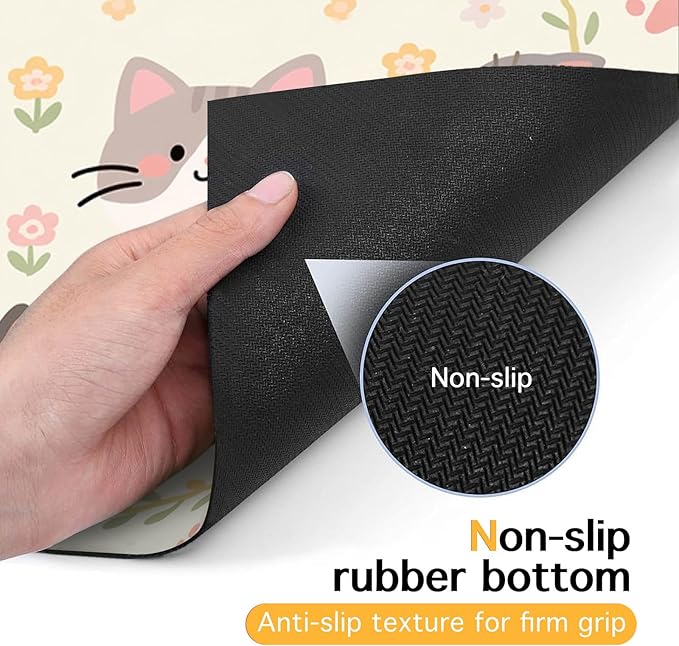 Cat Feedings Mats 20x12 inch Beige Cat Print Pet Bowl Placemat Non Slip Mat for Cats Food and Water Indoor Kitty Feeding Station Cute Cats Meal Mat for Small Pets Kitchen Floor Use