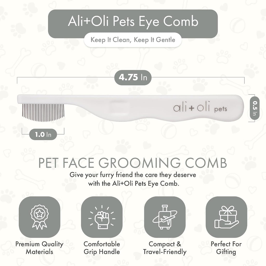 Ali+Oli Pets Eye Comb for Dogs & Cats – Fine Tooth Tear Stain Remover Comb – Pet Face Grooming Comb for Removing Eye Gunk, Debris & Tear Stains