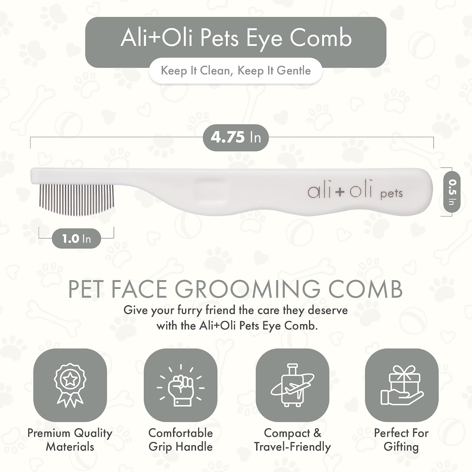 Ali+Oli Pets Eye Comb for Dogs & Cats – Fine Tooth Tear Stain Remover Comb – Pet Face Grooming Comb for Removing Eye Gunk, Debris & Tear Stains