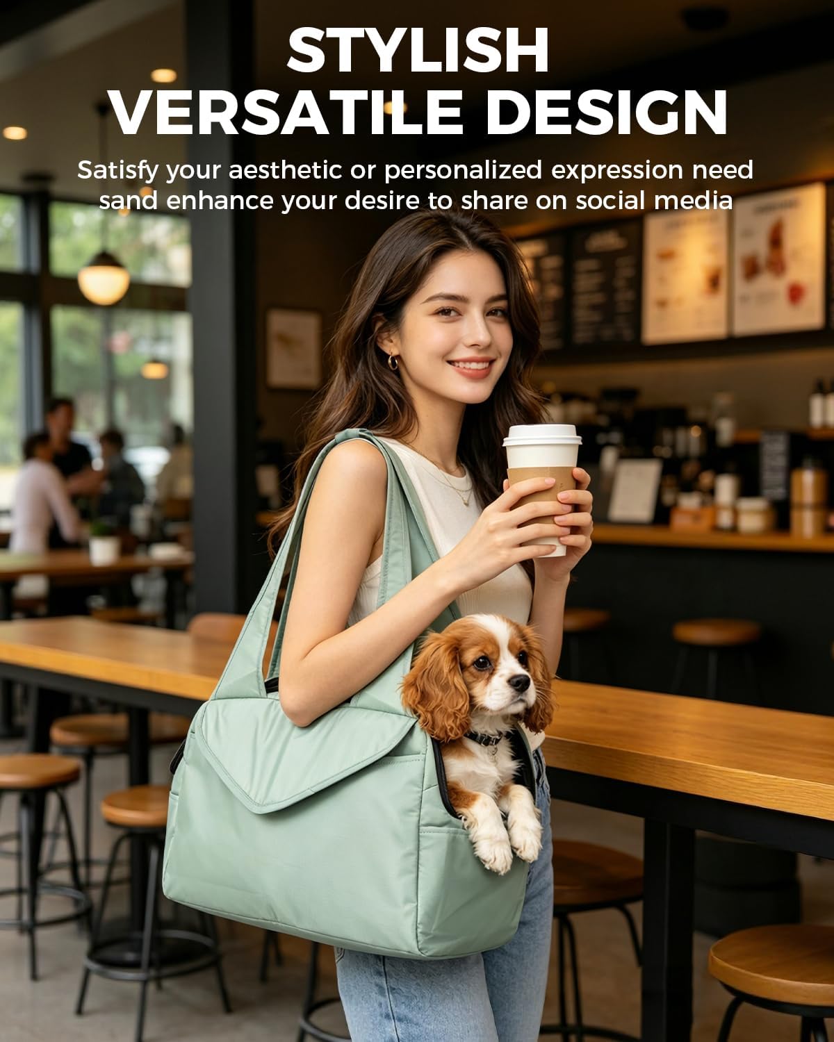 Lightweight Dog Purse with Large Pockets for Small Dogs up to 8 lb | Stylish, Soft-Sided Small Dog Carrier with Safety Buckle and Breathable Anti-Scratch Mesh for Travel, Sage Green