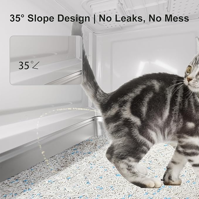 Marchul Enclosed Stainless Steel Cat Litter Box with Lid & Drawer Design for Indoor All Lifestyles Cats, Metal Covered Cat Litter Box, Baffles for Anti-Leakag, with Litter Scoop & Litter Mat