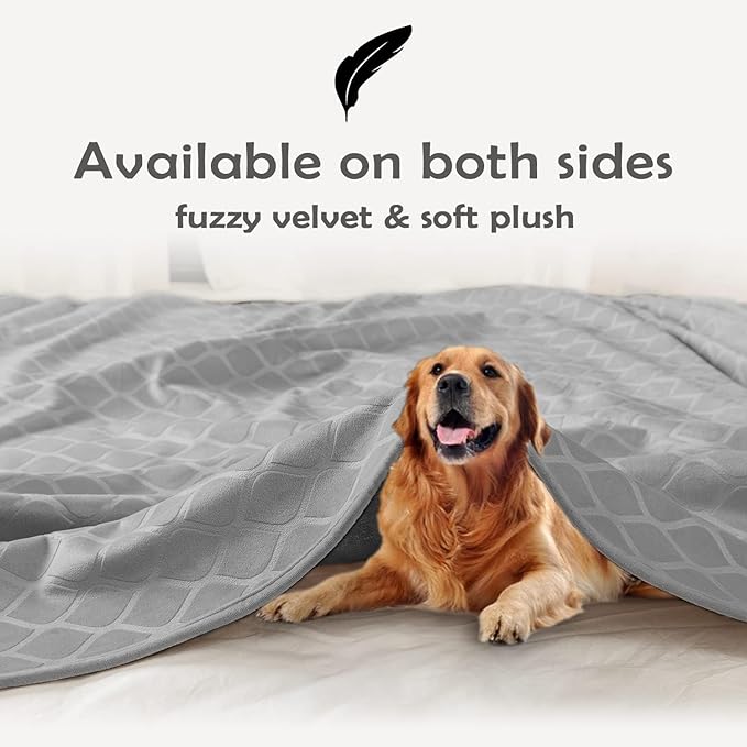 fuguitex Waterproof Dog Blanket Bed Cover Dog Crystal Velvet Moroccan Fuzzy Cozy Plush Pet Blanket Throw Blanket for Couch Sofa(82 * 102 inch, Light Grey+Grey)