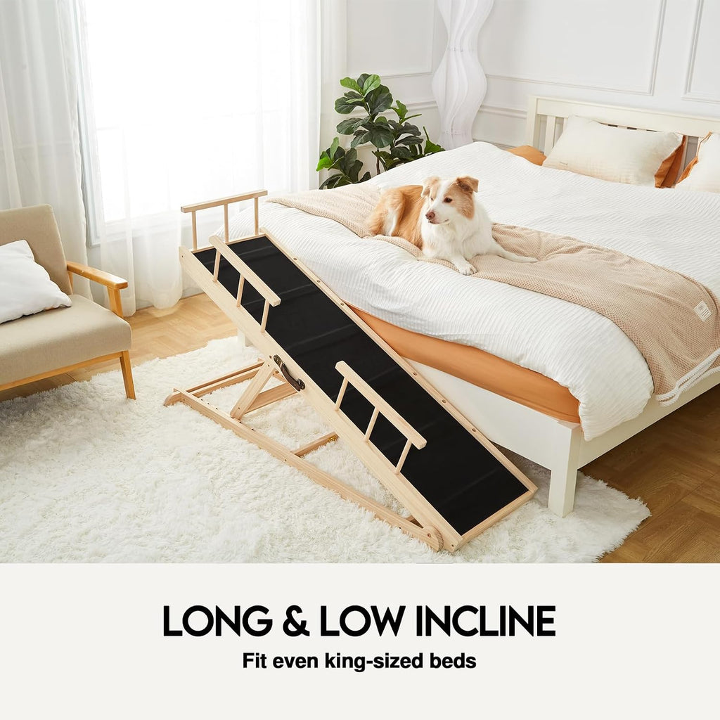 Woohoo Dog Ramp for Bed, 31" Adjustable Wood Ramp with Safety Rails | non-slip Rubber Surface, 59" Long 16" Wide, Adjustable from 15" to 31", Foldable, for Small Dogs under 50lbs
