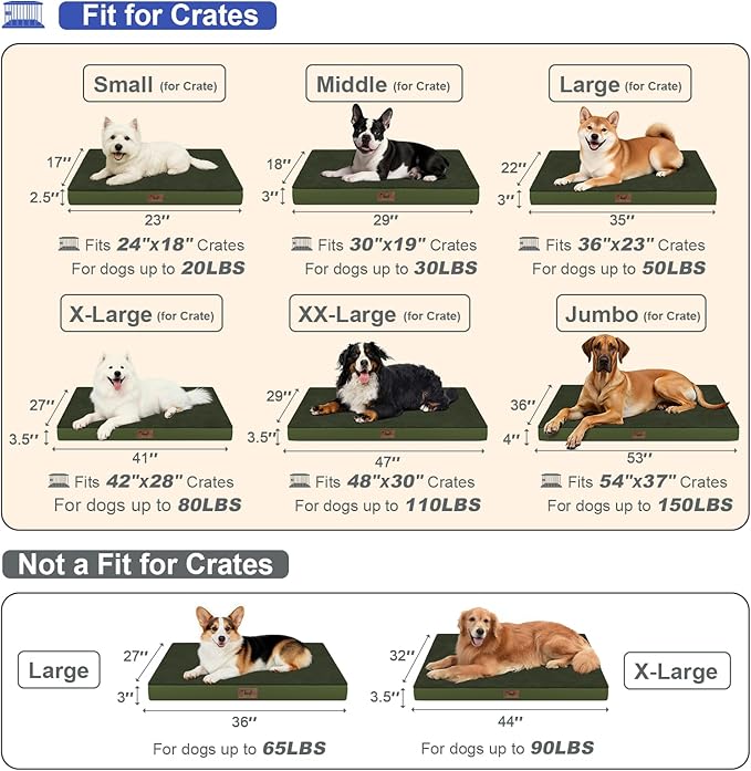 Orthopedic Dog Bed for Large Dogs, Plush Washable Pet Bed for Large Size Dogs with Egg Crate Foam & Removable Oxford Cover, 36x27 Inch, Olive Green