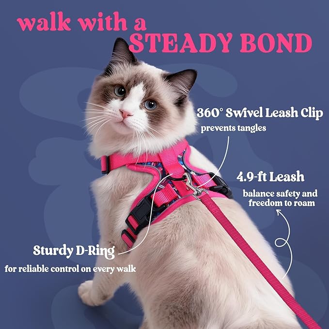 rabbitgoo Cat Harness and Leash for Walking, Escape Proof Soft Adjustable Vest Harnesses for Cats, Easy Control Breathable Reflective Strips Jacket, Coconut Fuchsia,XS