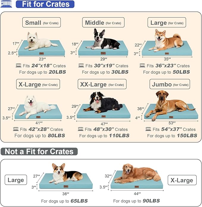 Outdoor Dog Bed for Small Dogs, Waterproof Dog Crate Bed for Medium Dogs Cats, Orthopedic Egg Crate Foam Pet Bed with Washable Removable Oxford Cover, Light Blue