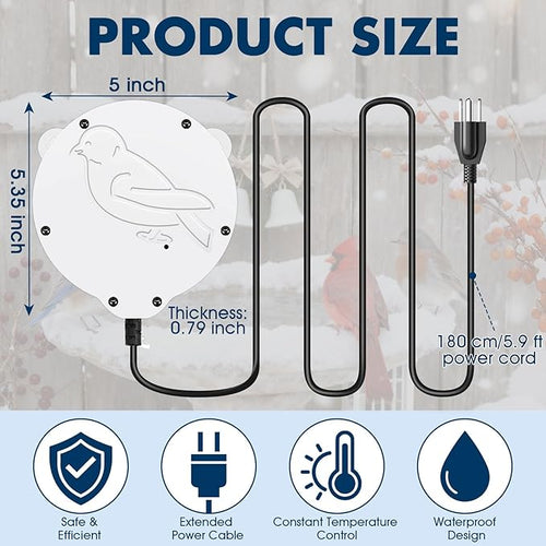 2 Pack Outdoors 100W Bird Bath Heater for Winter,Birdbath Deicer Pond De-icer Thermostatically Controlled Birdbaths Water Heater with 5.9 Ft Power Cord and Working Indicator Light