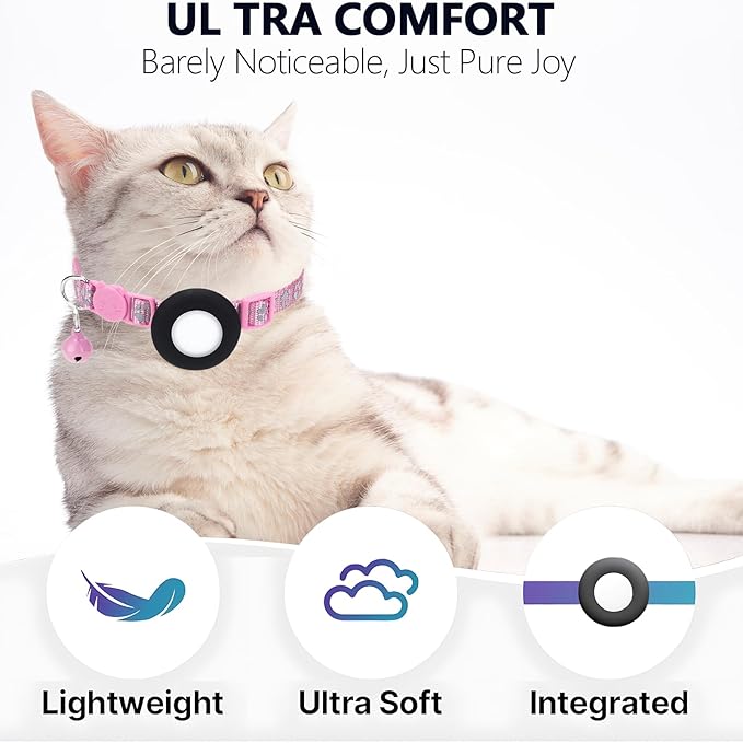 GPS Tracker for Cats, Mini GPS Pet Tracker, IPX8 Waterproof Cat Trackers,No Monthly Fee,Work with Apple Find My(iOS Only),Smart Trackers for Pets-Pink-5