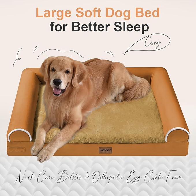 Large Dog Bed Orthopedic Washable: Beds Bolster XXL Bed Big XLarge Dogs Egg Crate Foam Sofa Couch Waterproof Removable Cover - Orange