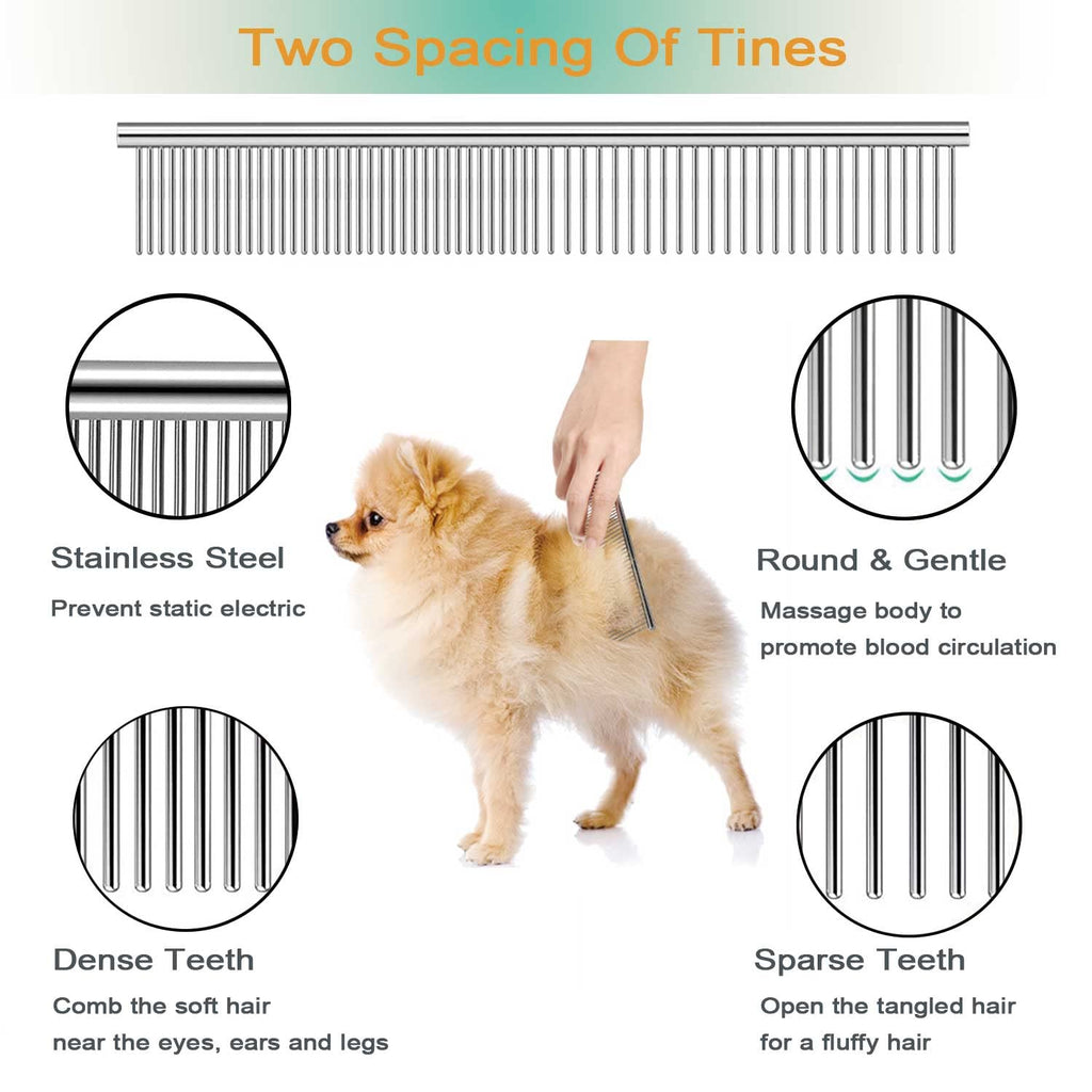 Pet Grooming Comb Kit, Tear Stain Remover Brush, Undercoat Rake for Dogs & Cats, Dematting Tool for Long Haired Dogs Kittens Puppies, Flea Comb for Removal Dandruff Tangles Knots, Shedding Hair & Fur