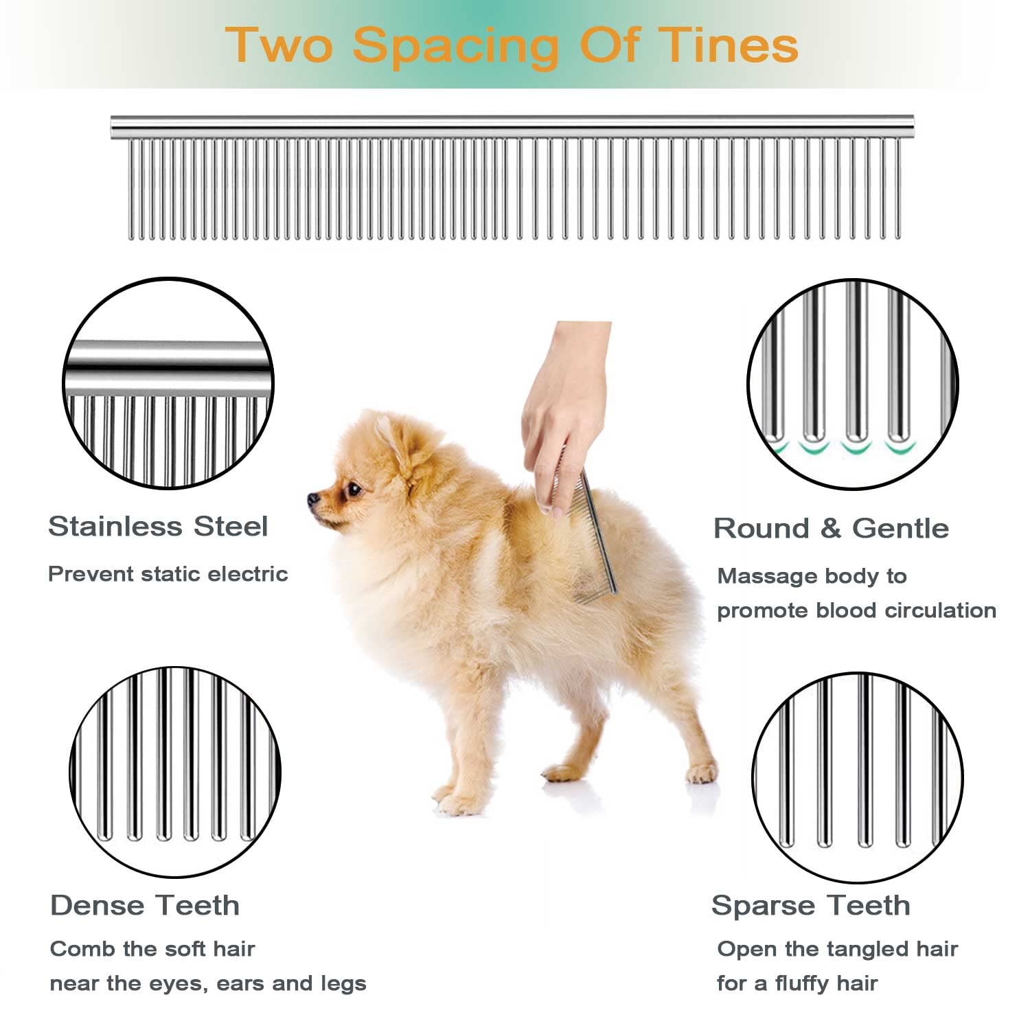 Pet Grooming Comb Kit, Tear Stain Remover Brush, Undercoat Rake for Dogs & Cats, Dematting Tool for Long Haired Dogs Kittens Puppies, Flea Comb for Removal Dandruff Tangles Knots, Shedding Hair & Fur