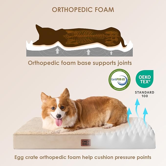 EHEYCIGA Orthopedic Medium Dog Beds for Small Dogs with Removable Washable Cover for Crate, Khaki, 30x20