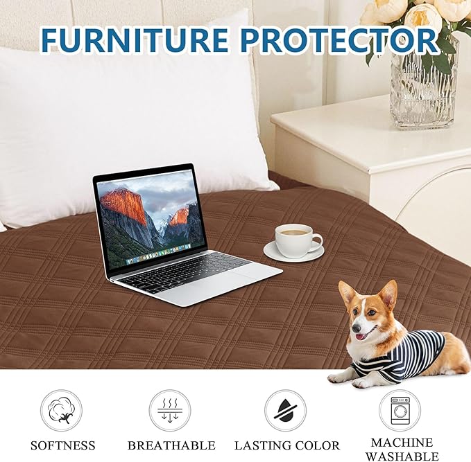 hyha Waterproof Dog Blanket, Reversible Pet Bed Blanket, Soft Sofa Couch Cover for Dogs Washable, Waterproof Pet Couch Covers for Sofa Puppy Cats Furniture Protector(30"x70", Brown/Beige)