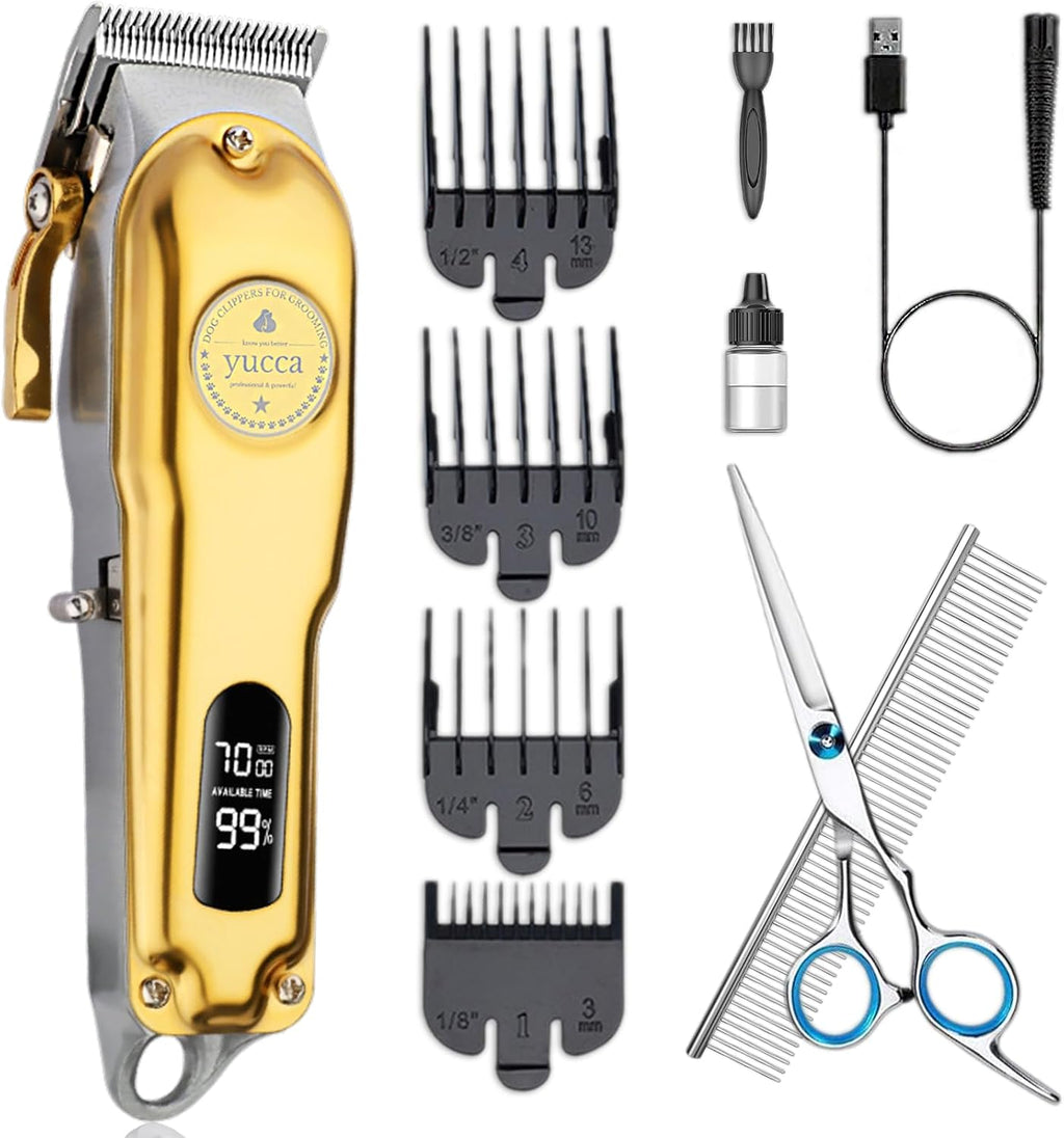 yucca Dog Grooming Clippers for Thick Heavy Coats, Cordless Animal Clippers Professional, Rechargeable Low Noise Clippers, Thick Fur Clippers with Metal Blade for Pets Dogs Cats