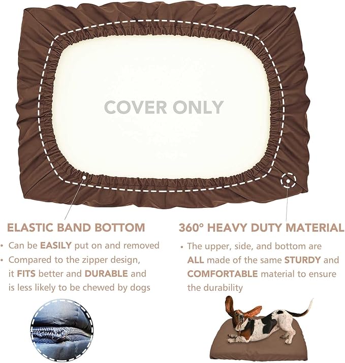 Dog Bed Cover Waterproof Replacement Machine Washable Covers for 24x18 Inch Dog Bed Heavy Duty Scratch Resistant Mattress Protector Pet Bed Cover Only Brown