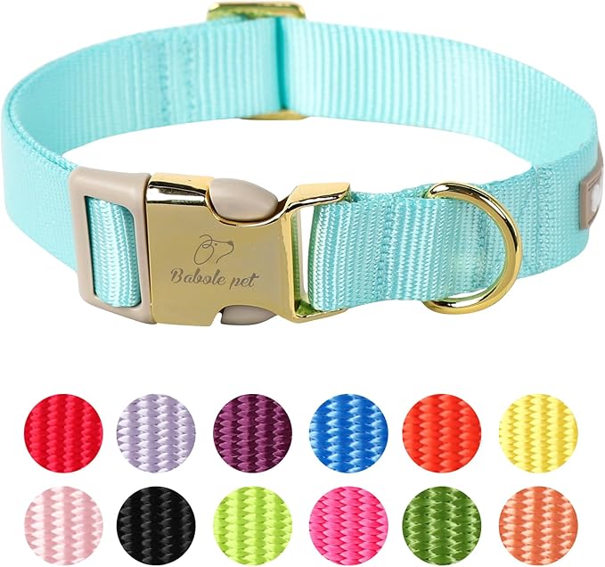 Nylon Dog Collar - Adjustable Lake Blue Soft Webbing Dog Collars for Small Medium Large Dogs Boy Girl Puppy Collar with Safety Metal Buckle S