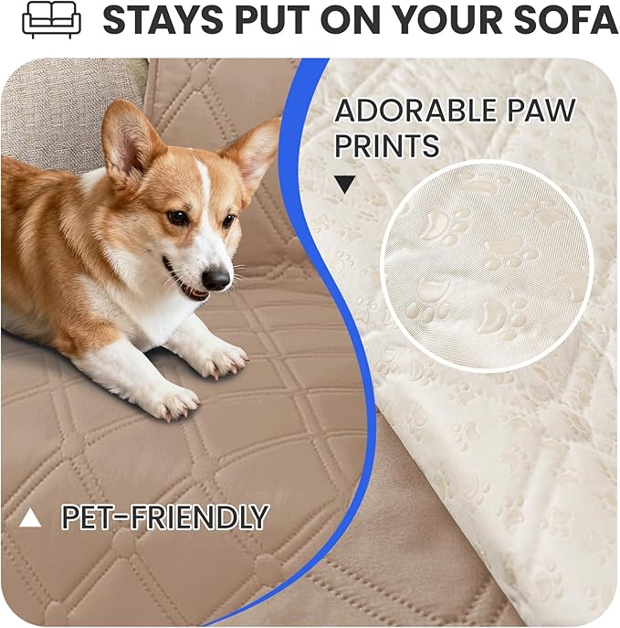 Waterproof Couch Covers for Pets, Waterproof Dog Bed Cover, Anti-Slip Soft Dog Blankets, Couch Cover for Dogs Washable, Pet Blanket for Puppy Large Dogs Cat (82x120 Inch, Khaki)