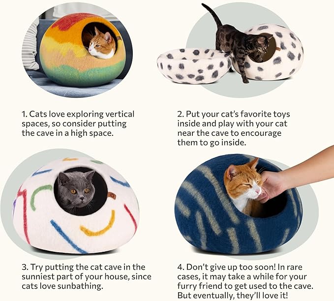 MEOWFIA Cat Cave – Premium Felt Cat Bed for Indoor Cats, Handmade 100% Merino Wool, Cat (Medium, Tucson Sunset) (Pack of 2)