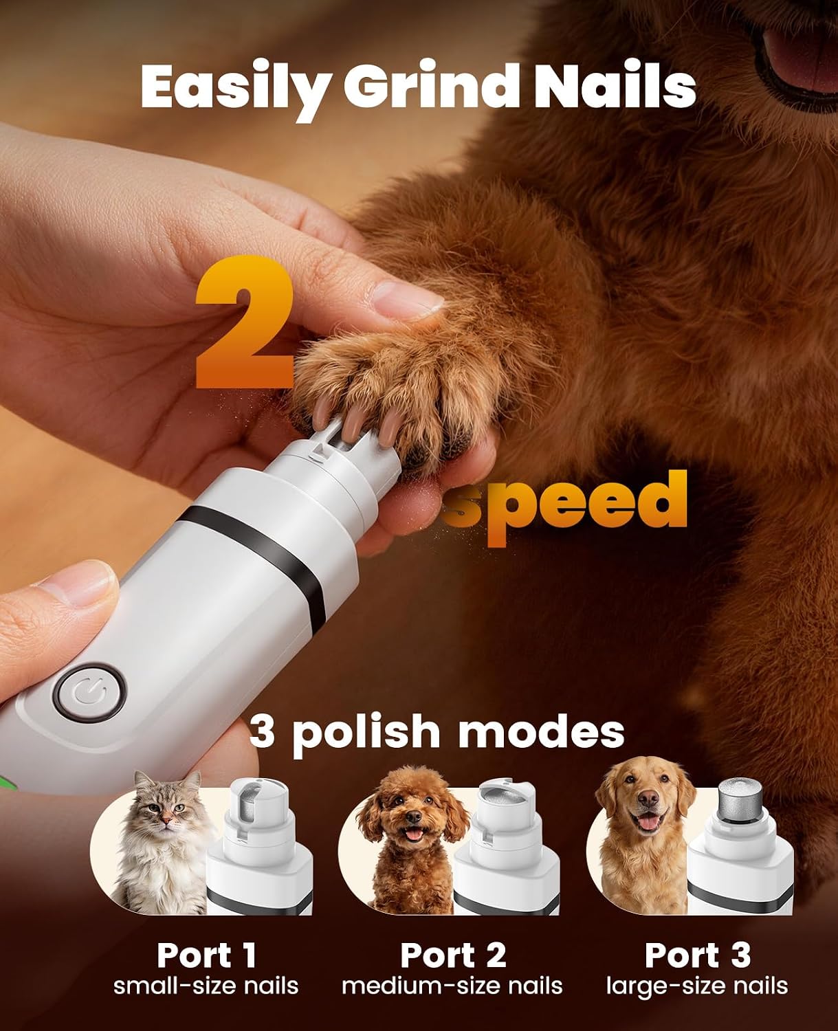 oneisall Dog Clippers and Paw Trimmer Grooming Kit | Low Noise, Powerful Motor, 3-in-1 Dog Trimmers+Nail Grinder, Long-Lasting Battery&Cordless, For Small Medium Large Dogs