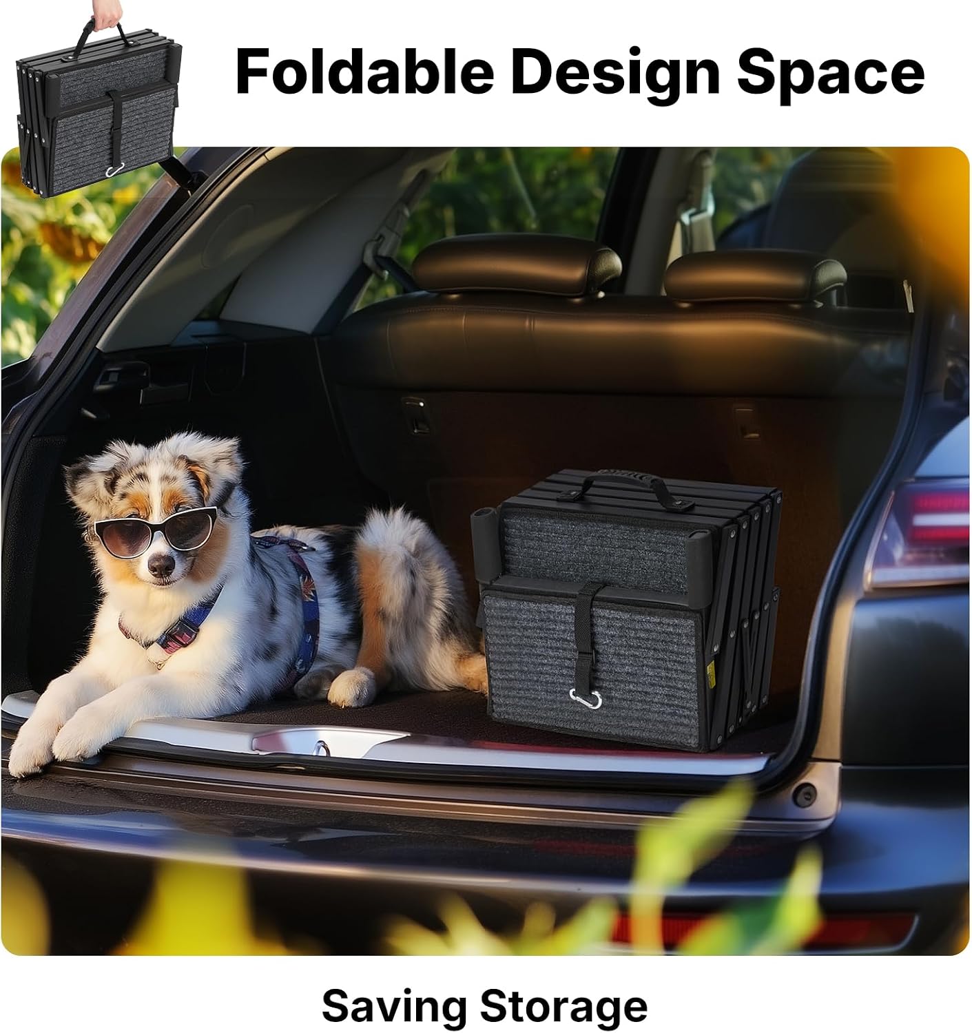 Veehoo Foldable Dog Steps for Car Truck SUV, Collapsible Large Dogs Stairs | 4 Steps Folding Dog Ramp for Cars Portable Pet Ramps Ladder Heavy Duty Non Slip for Trucks Vehicle 17" Wide, Up to 200lbs